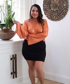 EastNWest Label Tops Metallic Orange Flare Sleeve Top