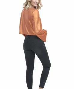 EastNWest Label Tops Metallic Orange Flare Sleeve Top