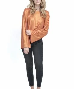EastNWest Label Tops Metallic Orange Flare Sleeve Top
