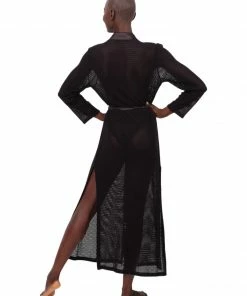 Beachy Side Dresses Black Lace And Satin Maxi Coverup