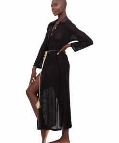 Beachy Side Dresses Black Lace And Satin Maxi Coverup