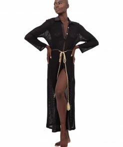 Beachy Side Dresses Black Lace And Satin Maxi Coverup