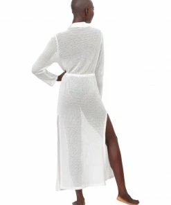 Beachy Side White Lace And Satin Maxi Coverup Dresses