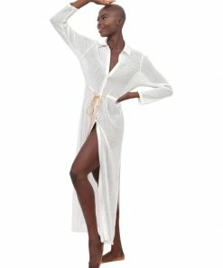 Beachy Side White Lace And Satin Maxi Coverup Dresses