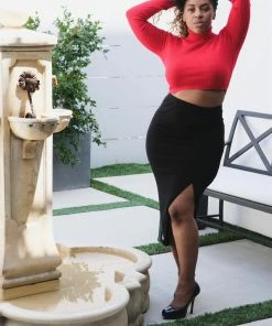 Hera Red Ribbed Turtleneck Cropped Sweater