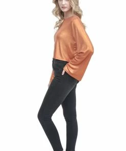 EastNWest Label Tops Metallic Orange Flare Sleeve Top