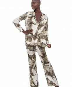 Aguaclara Palm Leaf Button Up Top Tops