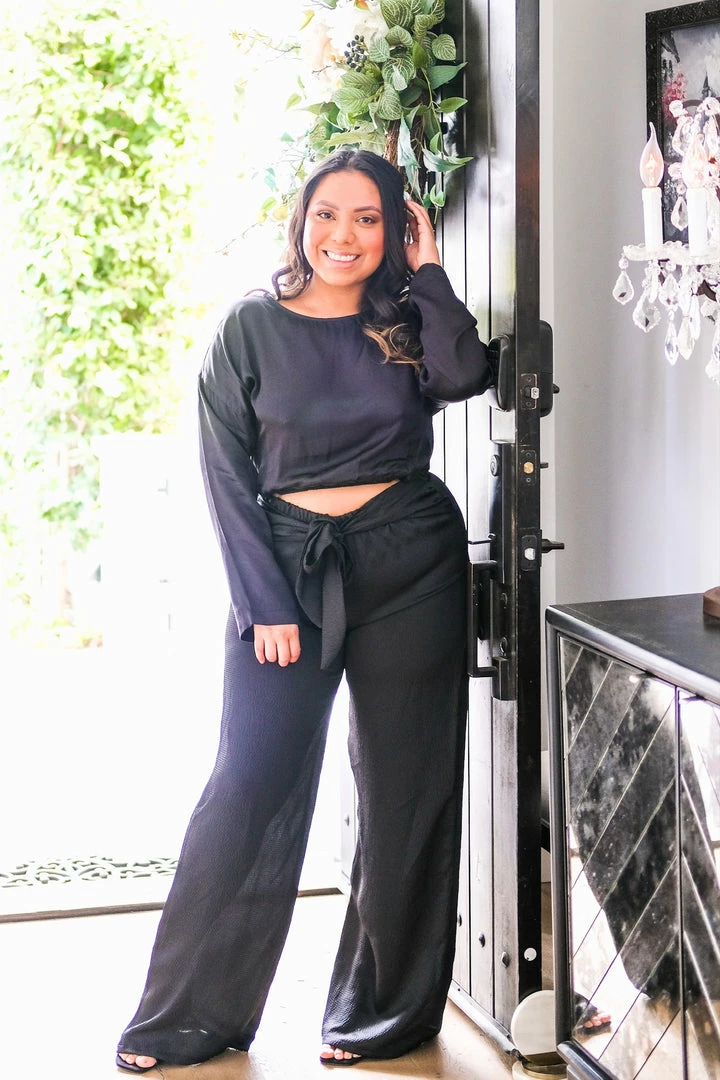 Tyche Black Hammered Satin Wide Leg Pants Bottoms 4 Tyche Black Hammered Satin Wide Leg Pants Bottoms