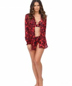 Aguaclara Red Leopard Button Up Top Tops 17 Aguaclara Red Leopard Button Up Top Tops