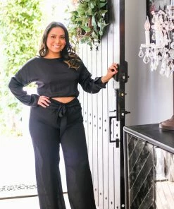 Tyche Black Hammered Satin Wide Leg Pants Bottoms