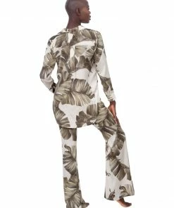 Aguaclara Palm Leaf Button Up Top Tops