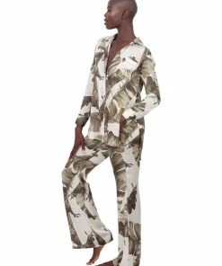 Aguaclara Palm Leaf Button Up Top Tops