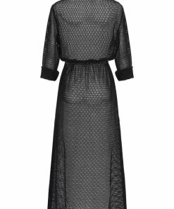 Beachy Side Dresses Black Lace And Satin Maxi Coverup