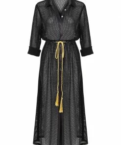 Beachy Side Dresses Black Lace And Satin Maxi Coverup