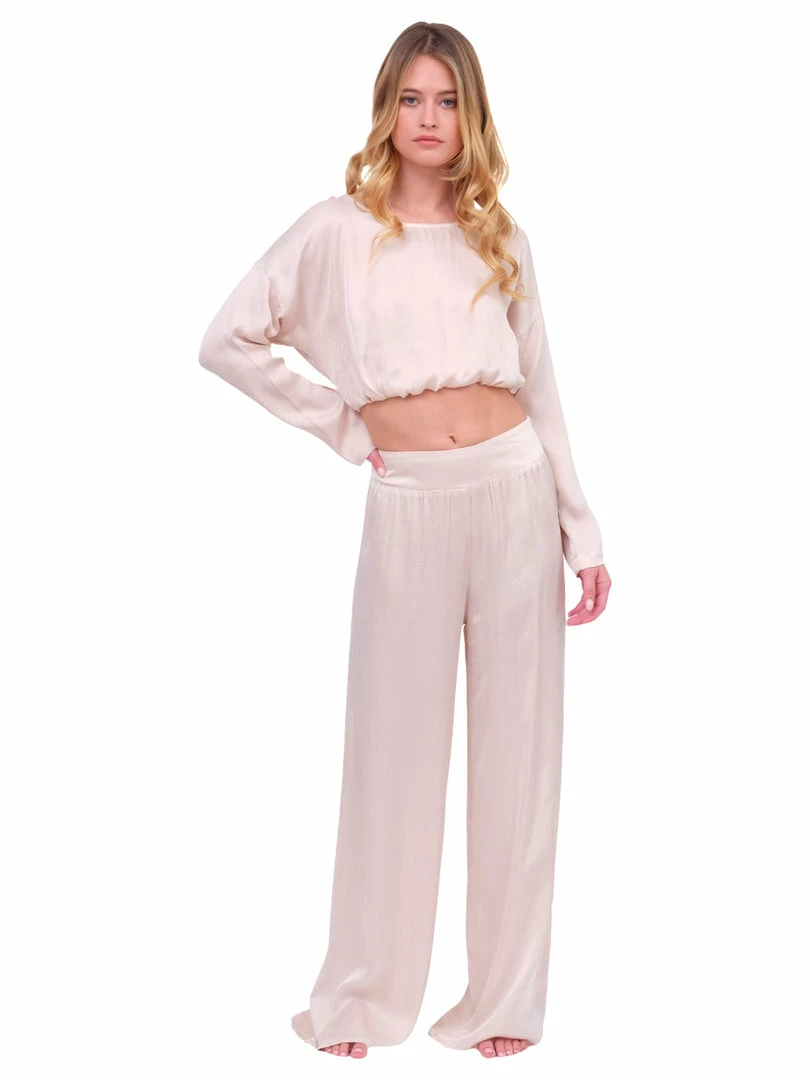 Naughty Girl Shop Bottoms Champagne Silky Wide Leg Pant 6 Naughty Girl Shop Bottoms Champagne Silky Wide Leg Pant