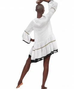 Pho White Linen Dress With Tassels