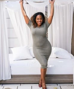 Samantha Eng Basics Grey Ribbed Midi Dress