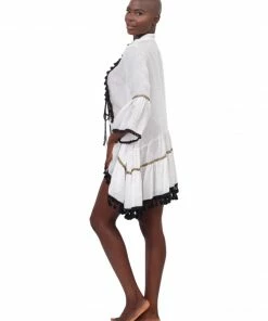 Pho White Linen Dress With Tassels