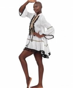 Pho White Linen Dress With Tassels