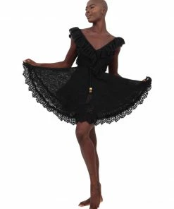 Pho Black Lace And Ruffle Dress Dresses