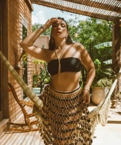 Beachy Side Black & Gold Crochet Skirt