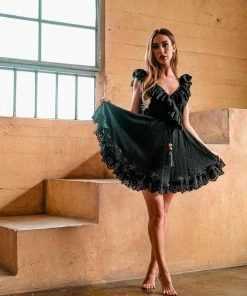 Pho Black Lace And Ruffle Dress Dresses