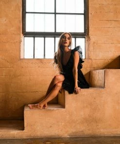 Pho Black Lace And Ruffle Dress Dresses