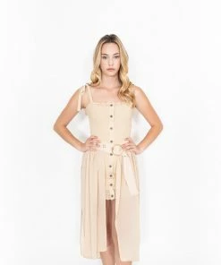 EastNWest Label Mesh Belted Skirt Beige
