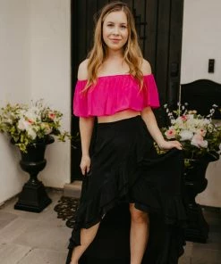 Shahida Parides Ruffle Crop Top Fuchsia