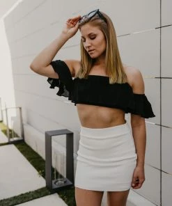 Shahida Parides Ruffle Crop Top Black Tops