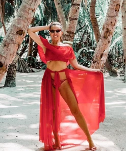 Baccio Swim Red Mesh Skirt