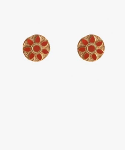 La Sierra Terracotta And Gold Round Earrings