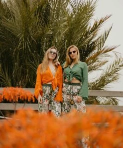 Rinku Piper Solid Silk Blouse Orange