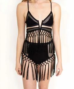 EastNWest Label Lingerie Black Fringe Bra