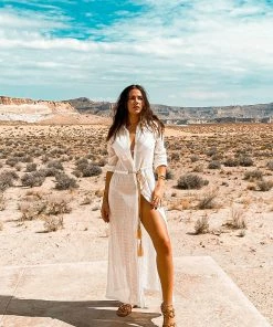 Beachy Side White Lace And Satin Maxi Coverup Dresses
