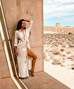 Beachy Side White Lace And Satin Maxi Coverup Dresses