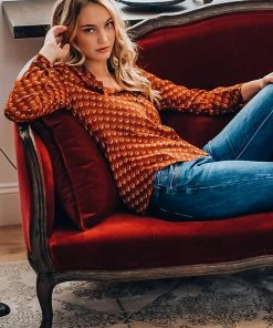 Q2 Camel Sheer Button Up Blouse Tops