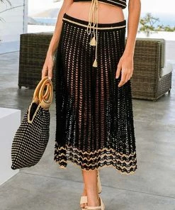 Beachy Side Black Knit Midi Length Skirt Bottoms 17 Beachy Side Black Knit Midi Length Skirt Bottoms