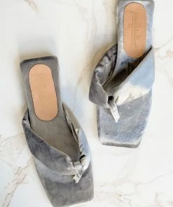 Jessica Caballero Silver Velvet Flip Flops Shoes