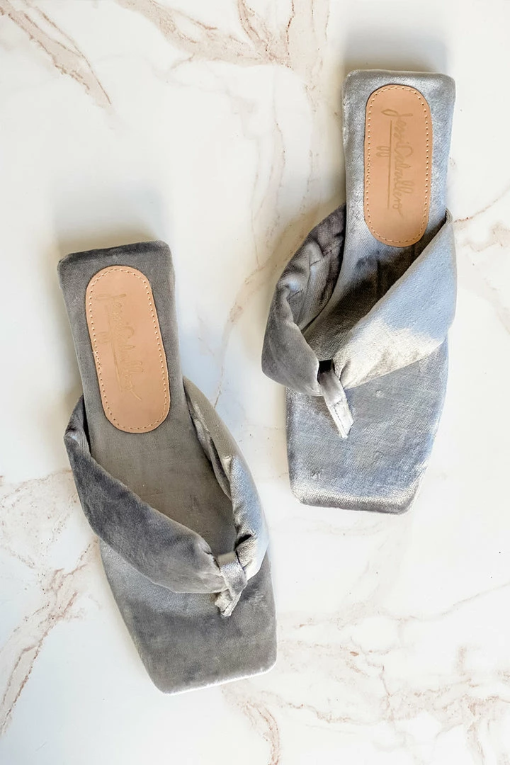 Jessica Caballero Silver Velvet Flip Flops Shoes 4 Jessica Caballero Silver Velvet Flip Flops Shoes