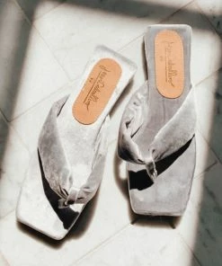 Jessica Caballero Silver Velvet Flip Flops Shoes