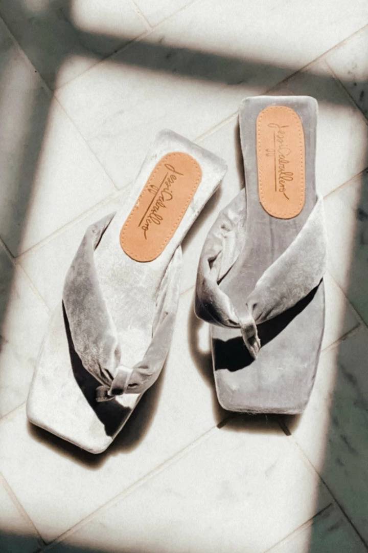 Jessica Caballero Silver Velvet Flip Flops Shoes 3 Jessica Caballero Silver Velvet Flip Flops Shoes