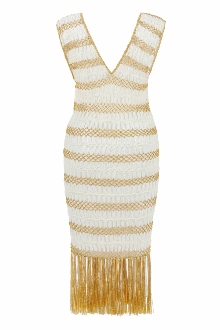 Beachy Side Gold And White Crochet Fringe Dress 10 Beachy Side Gold And White Crochet Fringe Dress