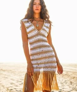 Beachy Side Gold And White Crochet Fringe Dress 18 Beachy Side Gold And White Crochet Fringe Dress