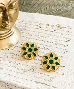 La Sierra Green And Gold Round Earrings