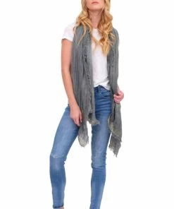 Q2 Accessories Grey Scarf With Gold Stripes