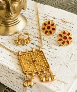 La Sierra Terracotta And Gold Round Earrings