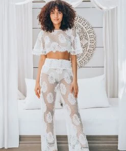 Waimari White Lace Leaf Crop Top