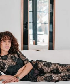 Waimari Bottoms Black Lace Leaf Palazzo Pant