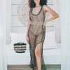 Beachy Side Maxi Beaded Net Cover Up Black